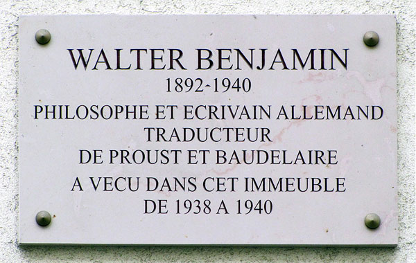 Walter Benjamin - Plaque commemorative 10 rue Dombasle, 75015 Paris